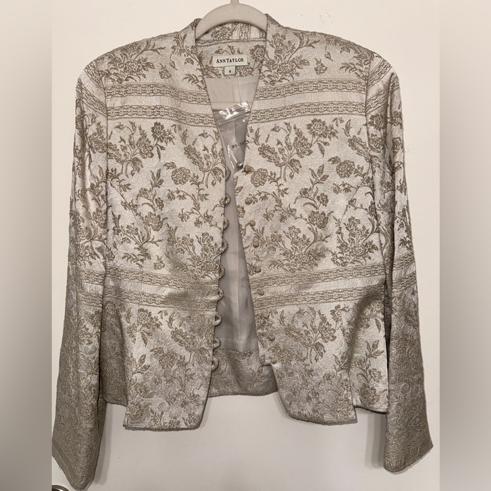 Ann Taylor Women's Floral Blazer - Cream and Gold, New